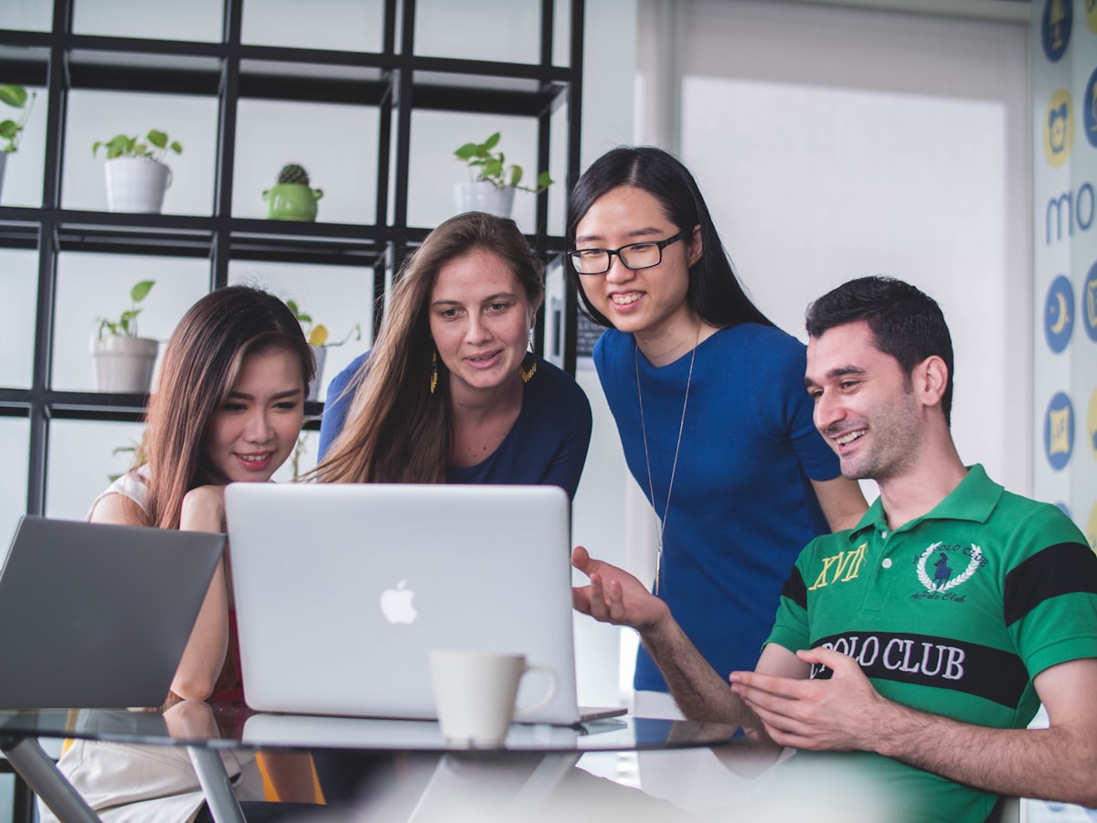 Diverse team collaborating on brand strategy